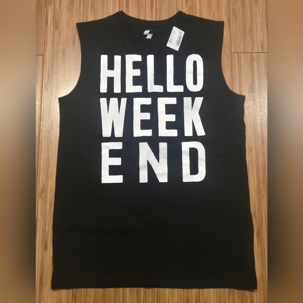 NWT The Children's Place Sport Black Sleeveless 'Hello Weekend' Top